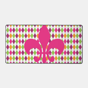 Heet roze Fleur De Lis Diamond Patroon Bureaumat