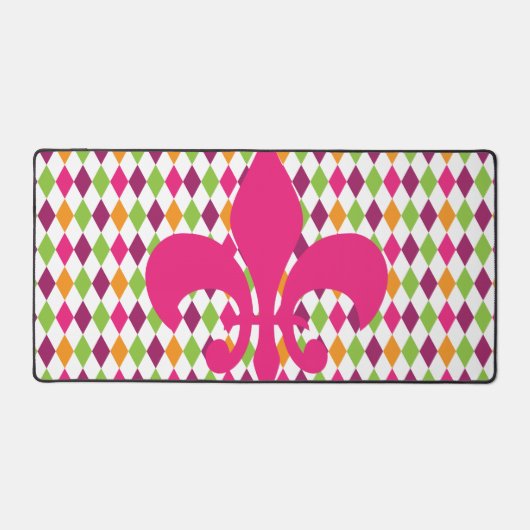 Heet roze Fleur De Lis Diamond Patroon Bureaumat (Voorkant)