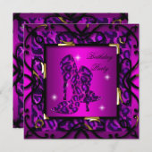 Heet-roze Floral-hiel-leopard Birthday Party Kaart (Voorkant / Achterkant)