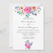 Heet-roze Floral Wedding Rehearsal Dinner Kaart (Voorkant)