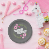 Heet Roze Floral WreatBaby shower Papieren Bordje (Feest)