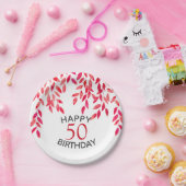 Heet Roze Foliage Verjaardagsfeest Papieren Bordje (Feest)