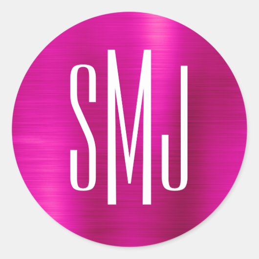 Heet Roze Folie Drielettermonogram Ronde Sticker (Voorkant)