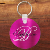 Heet Roze Folie Fancy Monogram Sleutelhanger (Voorkant)