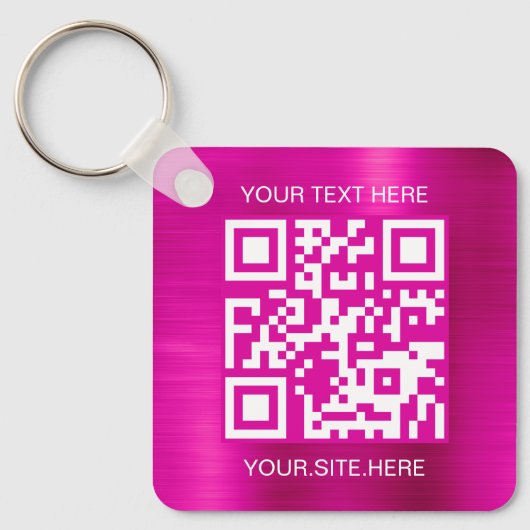 Heet Roze Folie QR Code Sleutelhanger (Voorkant)