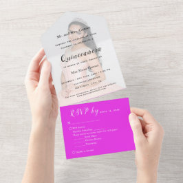 Heet Roze Foto Achtergrond RSVP Evenement Uitnodig All In One Uitnodiging