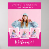 Heet roze foto collage verjaardagsfeestje welkom poster (Voorkant)