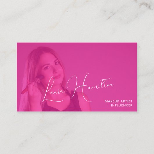 Heet roze foto overlay make-up artiest QR CODE Visitekaartje (Voorkant)