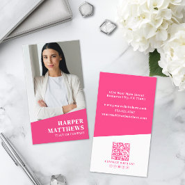 Heet Roze Foto QR Code Verticaal Visitekaartje