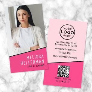 Heet Roze Foto QR Code Vertical Logo Visitekaartje
