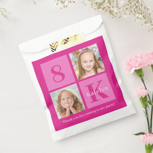 Heet Roze Fotocollage Custom Meisjes Verjaardagsfe Bedankzakje (Gezegeld)
