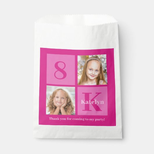 Heet Roze Fotocollage Custom Meisjes Verjaardagsfe Bedankzakje (Voorkant)