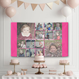 Heet roze fotocollage - modern 14 foto-raster spandoek