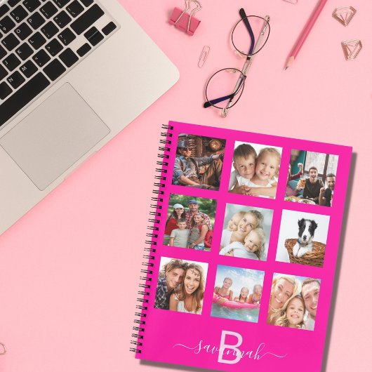 Heet roze fotocollage monogram dagboek notitieboek