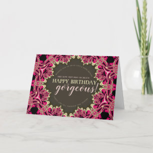 Heet Roze Fractale Kant Gelukkige Verjaardag Prach Kaart