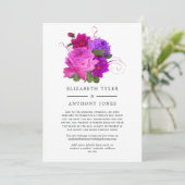 Heet roze fuchsia bloemen bruiloft ingekorte gaste aankondiging (Staand voorkant)