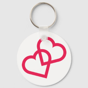 Heet Roze Fuchsia Dubbele Hartjes Bruiloft Sleutelhanger