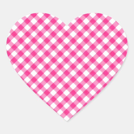 Heet Roze Fuchsia Gingham Geruit patroon Hart Sticker (Voorkant)
