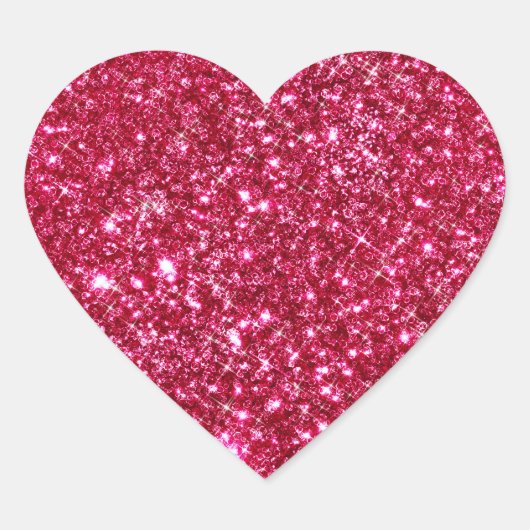 Heet roze fuchsia kleine pailletten glitter print hart sticker (Voorkant)