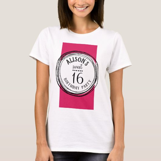 Heet roze fuchsia lief zestien verjaardag t-shirt. t-shirt (Voorkant)