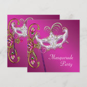 Heet Roze Fuchsia Roze Maskerade Feest Kaart (Voorkant / Achterkant)
