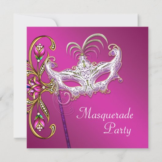 Heet Roze Fuchsia Roze Maskerade Feest Kaart (Voorkant)