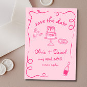 Heet Roze Funky Whimsical Handgetekende Huwelijk Save The Date