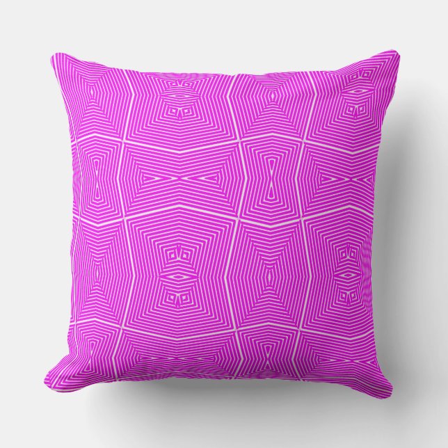 Heet Roze Fuschia Modern Geometrisch Patroon Bank Kussen (Voorkant)