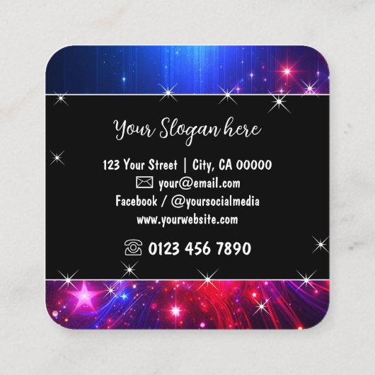 Heet Roze Galaxy Nebula Glitter Regen Sparkle Ster Vierkante Visitekaartje (Achterkant)