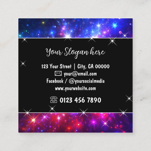 Heet Roze Galaxy Nebula Glitter Sparkle Stars Vierkante Visitekaartje (Achterkant)