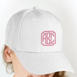 Heet Roze Geborduurd Pet Monogram op Wit Pet<br><div class="desc">Voeg uw initialen toe aan deze aangepaste sjabloon met monogrammen van petten. Er zijn ook veel andere kleuren beschikbaar.</div>