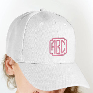Heet Roze Geborduurd Pet Monogram op Wit Pet