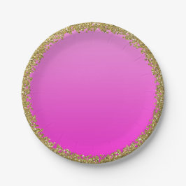 Heet Roze Gedompelde Gouden Glitter Glam Glitteren Papieren Bordje