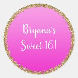 Heet Roze Gedompelde Gouden Glitters Glam Schitter Ronde Sticker