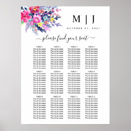 Heet roze geel Floral Weddenschap Schema Poster