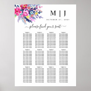 Heet roze geel Floral Weddenschap Schema Poster