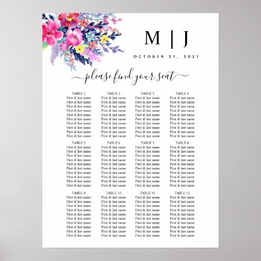 Heet roze geel Floral Weddenschap Schema Poster (Voorkant)