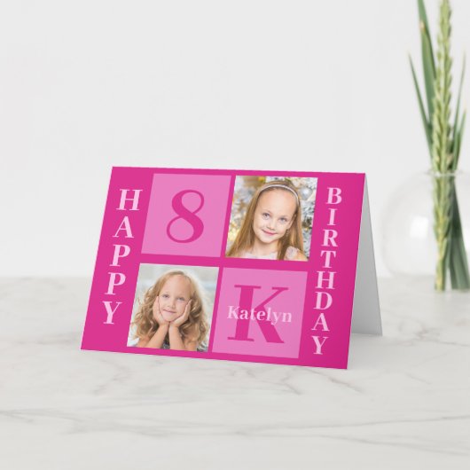 Heet Roze Gelukkige Verjaardag Leuke Custom Meisje Kaart (Voorkant)