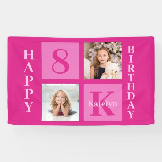 Heet Roze Gelukkige Verjaardag Leuke Custom Meisje Spandoek (Horizontaal)