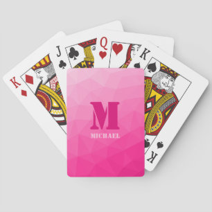 Heet roze geometrisch mesh patroon Monogram Pokerkaarten