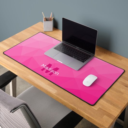 Heet roze geometrisch meshpatroon monogram bureaumat (Kantoor 2)