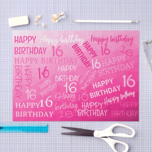 Heet roze geometrisch meshpatroon verjaardag elke  tissuepapier (Craft)