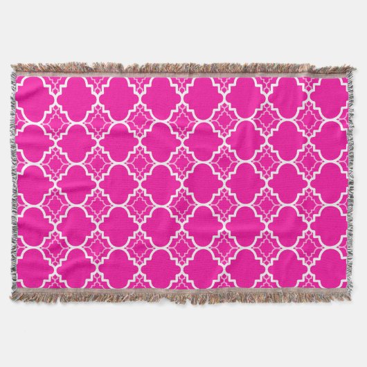 Heet Roze Geometrisch Patroon Quatrefoil Deken (Voorkant)