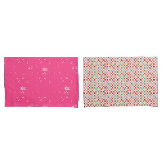 Heet Roze + Geruite Overtrekkleden Kussensloop (Voorkant-Set)