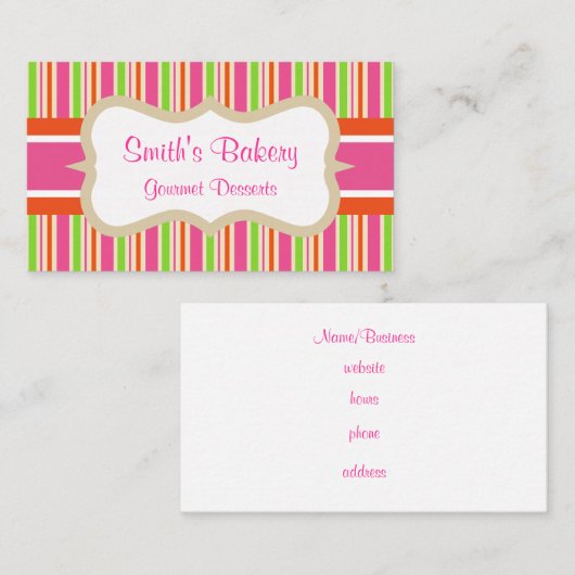 Heet roze gestreept Visitekaartje (Voorkant / Achterkant)