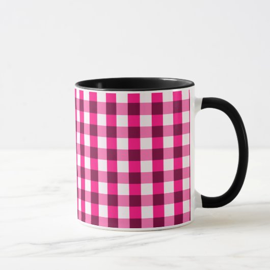 Heet Roze Gingham Patroon Mok (Rechts)
