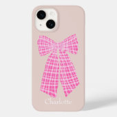 Heet Roze Gingham Romantische Coquette Haar Boog Case-Mate iPhone Case (Achterkant)