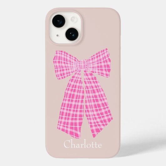Heet Roze Gingham Romantische Coquette Haar Boog Case-Mate iPhone Case (Achterkant)