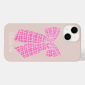 Heet Roze Gingham Romantische Coquette Haar Boog Case-Mate iPhone Case (Achterkant (horizontaal))