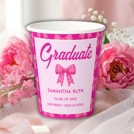 Heet Roze Gingham Strik Afstudeerfeest Papieren Bekers